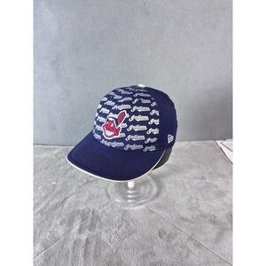 Cleveland Indians Hat Cap Fitted Mens 7 1/8 Navy MLB Baseball Script New Era